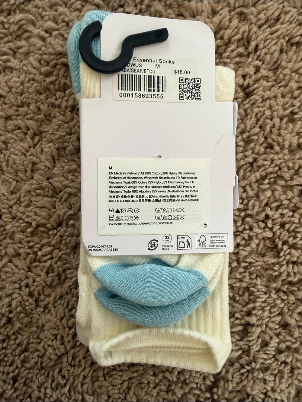 lululemon athletica Crew Socks in Cream with Light Blue and Yellow Accents